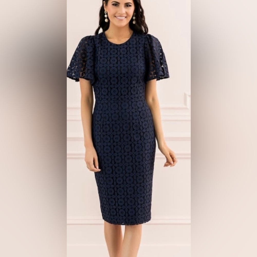 Rachel Parcell Navy Floral Lace Midi Dress